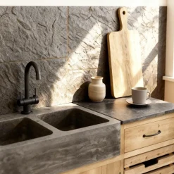 Made in Meubles Meuble Bas<Meuble bas de cuisine en bois recyclé et pierre bleue Romain