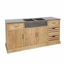 Made in Meubles Meuble Bas<Meuble bas de cuisine en bois recyclé et pierre bleue Romain