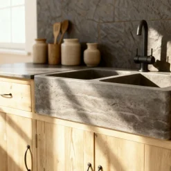 Made in Meubles Meuble Bas<Meuble bas de cuisine en bois recyclé et pierre bleue Romain