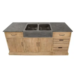 Made in Meubles Meuble Bas<Meuble bas de cuisine en bois recyclé et pierre bleue Romain