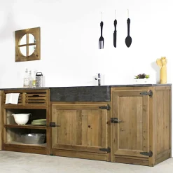 Made in Meubles Meuble Bas<Meuble bas de cuisine évier 2 vasques pierre bleue Champêtre