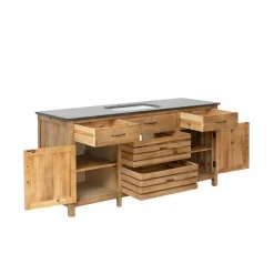 Made in Meubles Meuble Bas<Meuble de cuisine en vieux pin et pierre bleue Champêtre