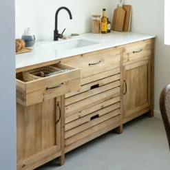 Made in Meubles Meuble Bas<Meuble de cuisine en vieux pin et marbre blanc Epure