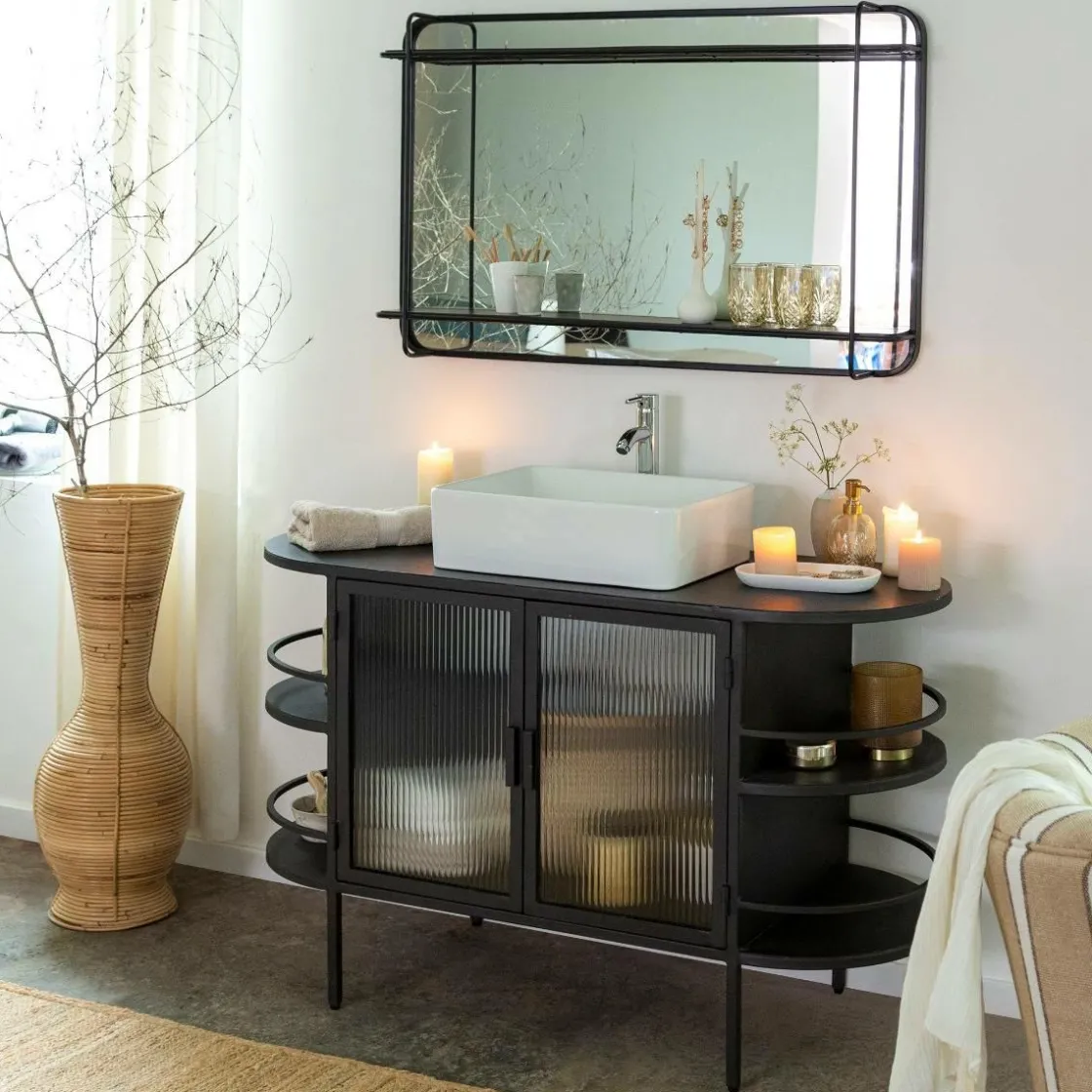 Made in Meubles Meuble Sous Vasque<Meuble sous vasque arrondi en métal et verre strié Elizabeth