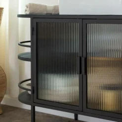 Made in Meubles Meuble Sous Vasque<Meuble sous vasque arrondi en métal et verre strié Elizabeth