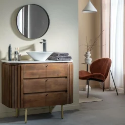 Made in Meubles Meuble Sous Vasque<Meuble sous vasque en bois de manguier et marbre Sienne