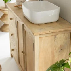 Made in Meubles Meuble Sous Vasque<Meuble sous vasque en bois de manguier blanchi Ronan