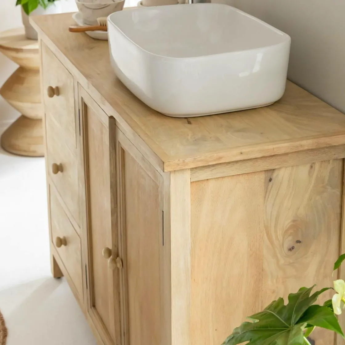 Made in Meubles Meuble Sous Vasque<Meuble sous vasque en bois de manguier blanchi Ronan
