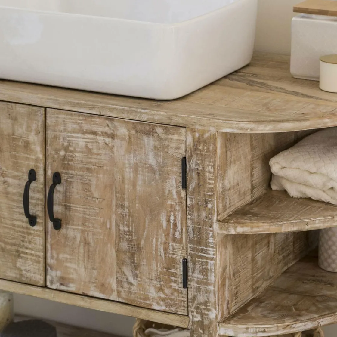 Made in Meubles Meuble Sous Vasque<Meuble sous vasque en bois de manguier blanchi Sienna