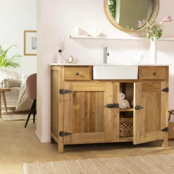 Made in Meubles Meuble Sous Vasque<Meuble sous vasque en bois recyclé et marbre Lizon