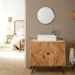 Made in Meubles Meuble Sous Vasque<Meuble sous vasque en bois d'acacia et marbre Aloé