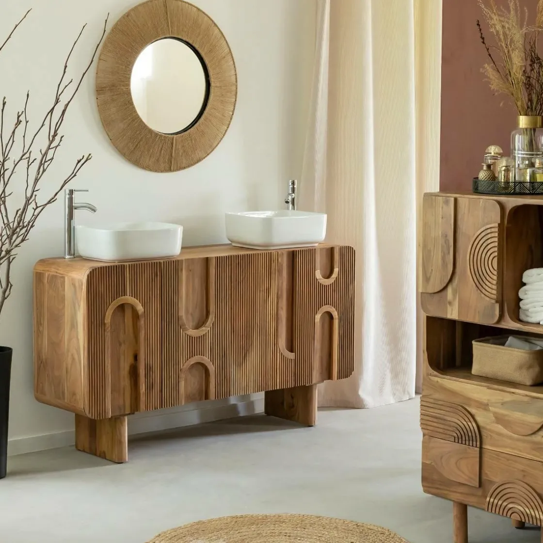 Made in Meubles Meuble Sous Vasque<Meuble sous vasque en bois d'acacia foncé Tilio