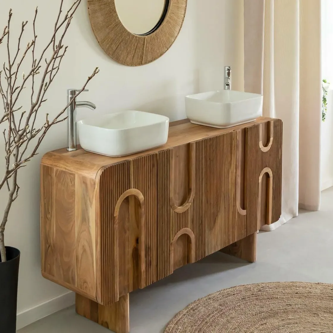Made in Meubles Meuble Sous Vasque<Meuble sous vasque en bois d'acacia foncé Tilio