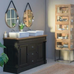 Made in Meubles Meuble Sous Vasque<Meuble sous vasque en pin massif noir 150 cm Manel