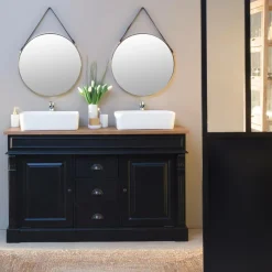 Made in Meubles Meuble Sous Vasque<Meuble sous vasque en pin massif noir 150 cm Manel