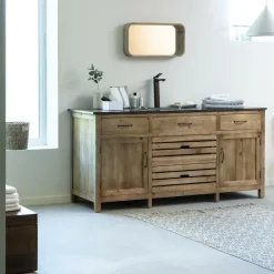 Made in Meubles Meuble Sous Vasque<Meuble sous vasque en vieux pin et pierre bleue Garance