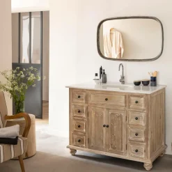 Made in Meubles Meuble Sous Vasque<Meuble sous vasque en vieux pin et marbre blanc Octavie