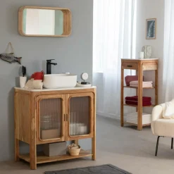 Made in Meubles Meuble Sous Vasque<Meuble sous vasque vitré en bois d'acacia et marbre Emyr