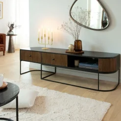 Made in Meubles Meuble Tv<Meuble TV arrondi en bois de manguier et métal Ysé