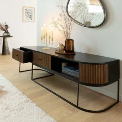 Made in Meubles Meuble Tv<Meuble TV arrondi en bois de manguier et métal Ysé