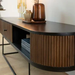 Made in Meubles Meuble Tv<Meuble TV arrondi en bois de manguier et métal Ysé