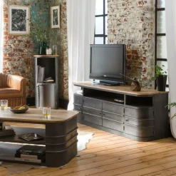 Made in Meubles Meuble Tv<Meuble TV arrondi en métal Locker