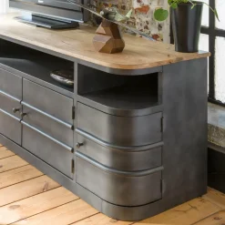 Made in Meubles Meuble Tv<Meuble TV arrondi en métal Locker