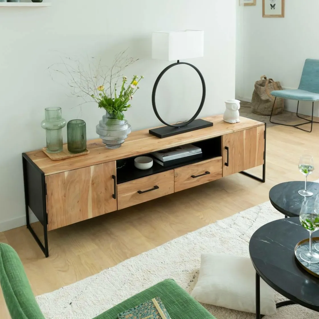 Made in Meubles Meuble Tv<Meuble TV en bois d'acacia et métal Bosco