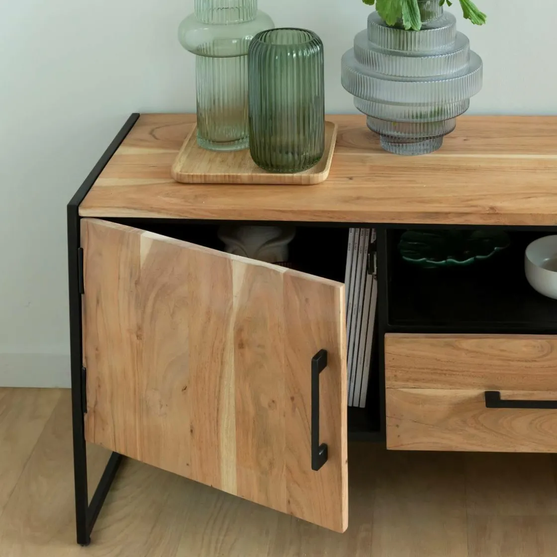 Made in Meubles Meuble Tv<Meuble TV en bois d'acacia et métal Bosco