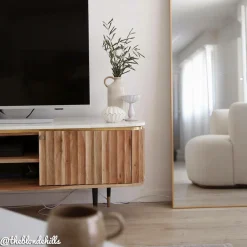 Made in Meubles Meuble Tv<Meuble tv en bois d'acacia et marbre blanc Judith