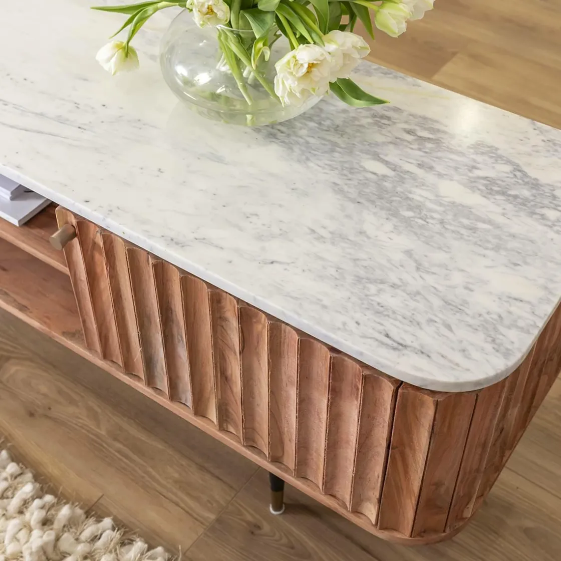 Made in Meubles Meuble Tv<Meuble tv en bois d'acacia et marbre blanc Judith