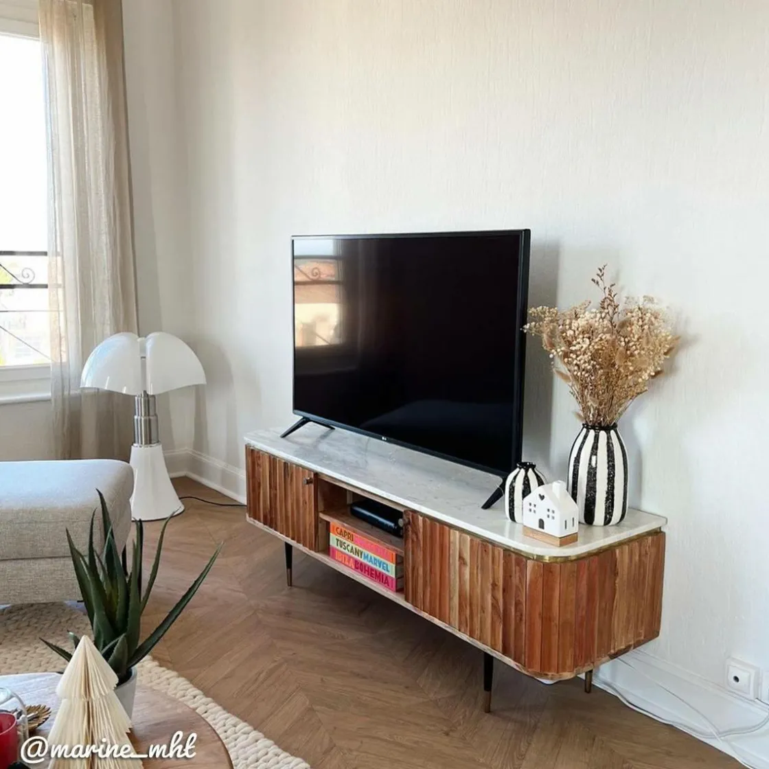 Made in Meubles Meuble Tv<Meuble tv en bois d'acacia et marbre blanc Judith