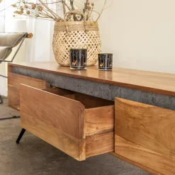 Made in Meubles Meuble Tv<Meuble TV en bois d'acacia et pierre Yvan