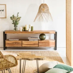 Made in Meubles Meuble Tv<Meuble TV en bois d'acacia 3 tiroirs Tree
