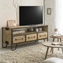Made in Meubles Meuble Tv<Meuble TV en bois de manguier 3 tiroirs Wood
