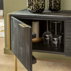 Made in Meubles Meuble Tv<Meuble TV en bois de manguier et métal doré Ange