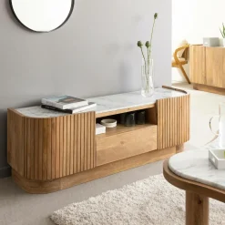 Made in Meubles Meuble Tv<Meuble TV en bois de manguier et marbre Adler