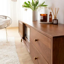 Made in Meubles Meuble Tv<Meuble TV en bois de manguier et cannage Charline