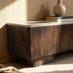 Made in Meubles Meuble Tv<Meuble TV en bois de manguier et en travertin Carola