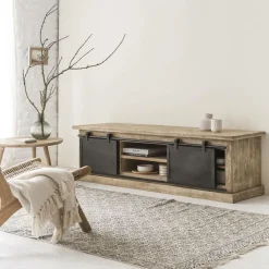 Made in Meubles Meuble Tv<Meuble TV en bois de manguier brossé et métal 160 cm Helsinki