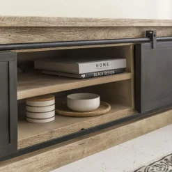 Made in Meubles Meuble Tv<Meuble TV en bois de manguier brossé et métal 160 cm Helsinki