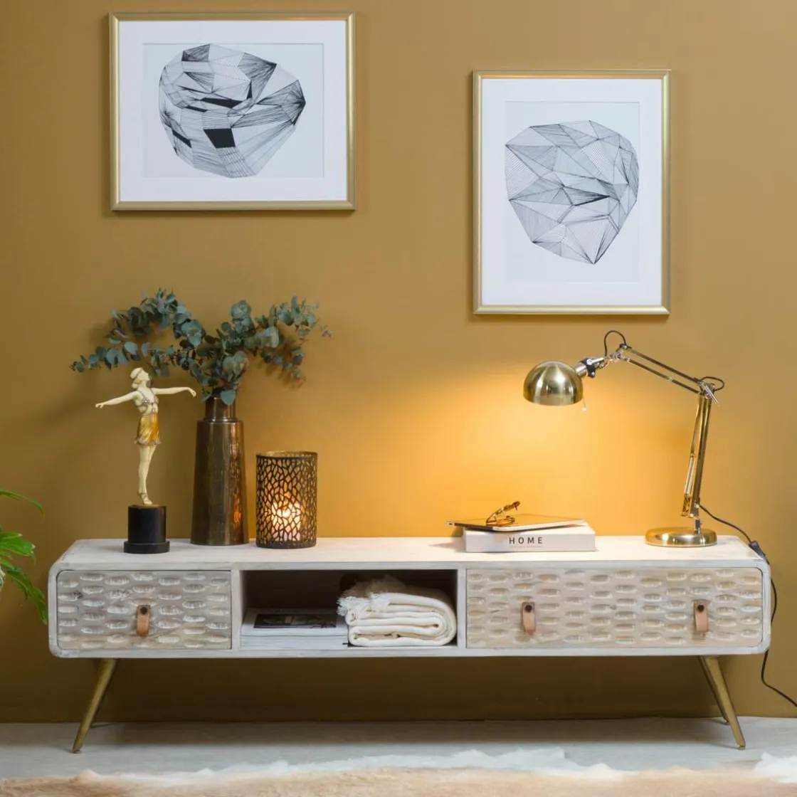 Made in Meubles Meuble Tv<Meuble TV en bois de manguier blanchi Rhodes