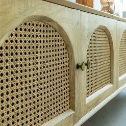 Made in Meubles Meuble Tv<Meuble TV en bois de manguier et cannage Edana