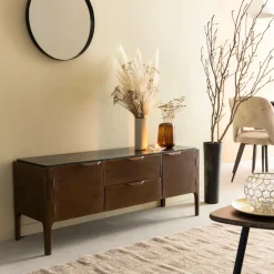 Made in Meubles Meuble Tv<Meuble TV en bois de manguier et marbre noir Roch