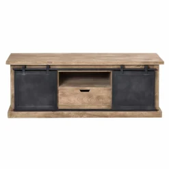 Made in Meubles Meuble Tv<Meuble TV en bois de manguier brossé et métal noir 150 cm Helsinki