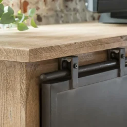 Made in Meubles Meuble Tv<Meuble TV en bois de manguier brossé et métal noir 150 cm Helsinki