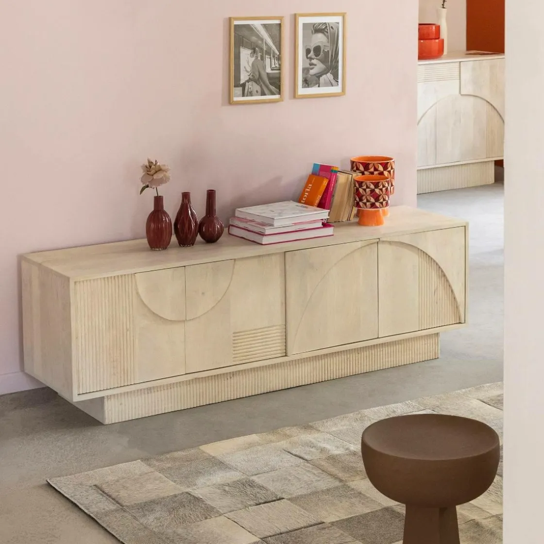 Made in Meubles Meuble Tv<Meuble TV en bois de manguier blanchi Miliam