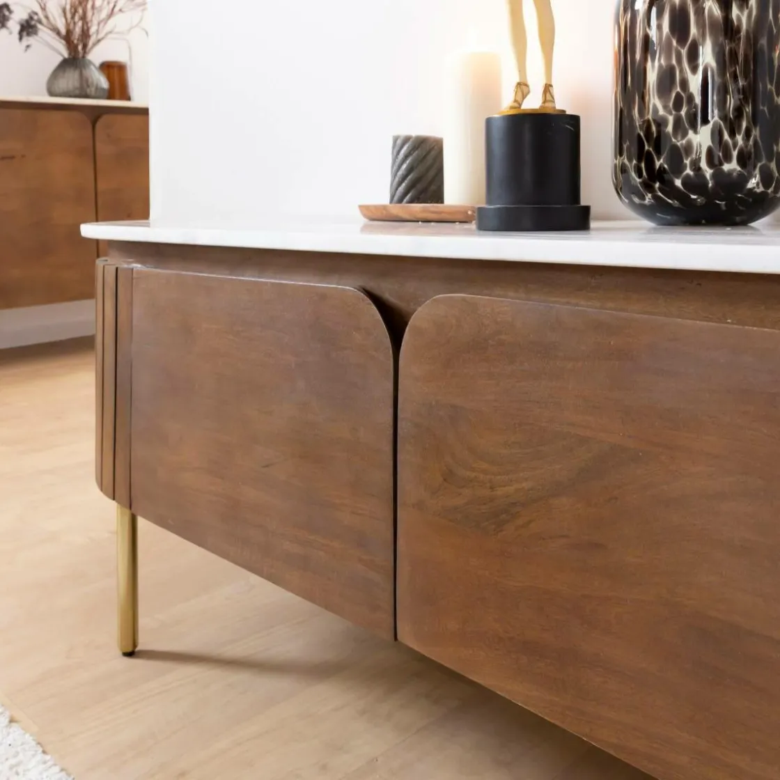 Made in Meubles Meuble Tv<Meuble TV en bois de manguier et marbre Sienne