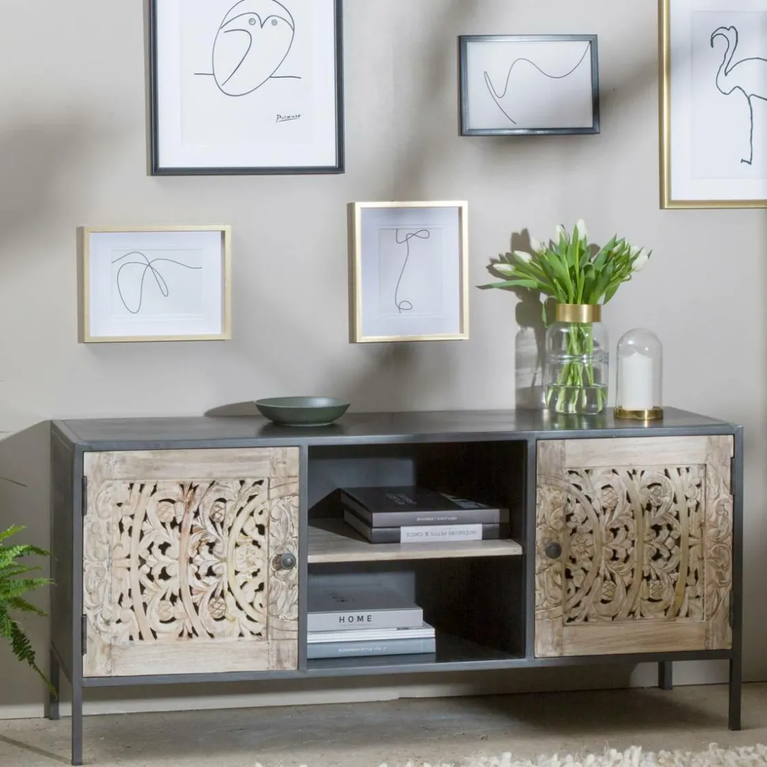 Made in Meubles Meuble Tv<Meuble TV en bois de manguier blanchi Lila