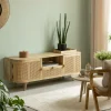 Made in Meubles Meuble Tv<Meuble TV en bois de manguier et cannage Palma